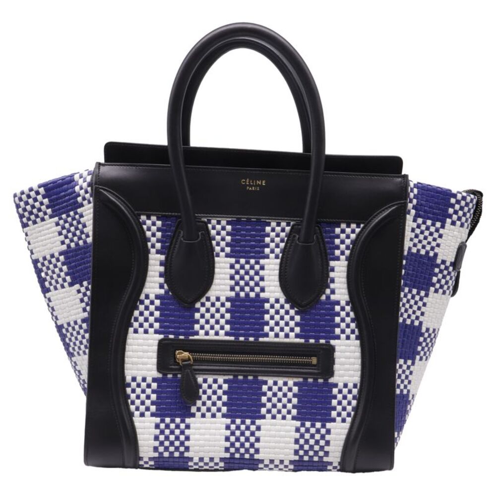 Celine Mini Luggage Plaid Tote Bag in Blue and White Leather